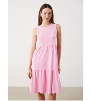 LCW Comfort Pembe Bisiklet Yaka Kolsuz Elbise