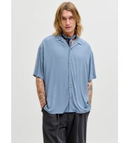 JACK JONES Erkek Viskon Rahat Kesim Kısa Kollu Gömlek 12288852 (Mavi)