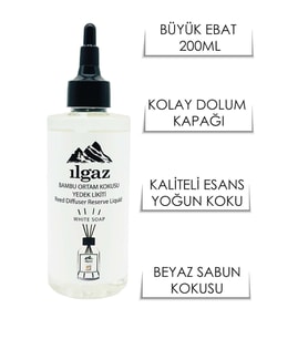 Beyaz Sabun Bambu Yedek Likit Bambu Yedek Şişe Çubuklu Oda Kokusu 200 ml