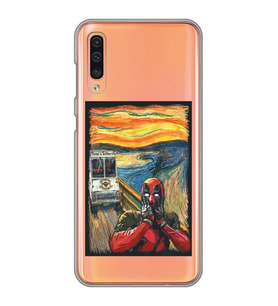 Samsung Galaxy A70 Uyumlu Deadpool Çığlık Tasarımlı Şeffaf Telefon Kılıfı