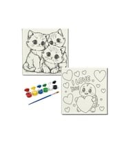 Okul Etkinliği-2'li Tuval Boyama Seti. 20x20 Cm Uv Baskı 6 Akrilik Boya 1 Fırça-model-387