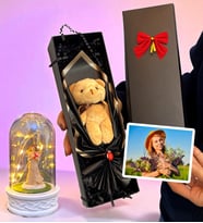 Size Özel Fotoğraflı Kutuda Kahve Peluş Ayıcık ve Led Işık (Model 5)