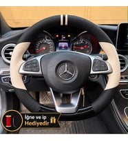 Mercedes A W176 Dikme Direksiyon Kılıfı Delikli Deri Parlak Siyah Bej Detay Çift Yüzük ve Dikiş 2015-2018