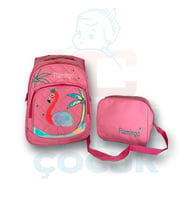 Beslenmeli Ortopedik Flamingo Okul Çantası (Pembe)