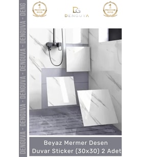 #Sticker Isıya Dayanıklı Su Geçirmez Mutfak Banyo Sticker Yapışkanlı Beyaz Mermer Deseni 30x30cm - 2