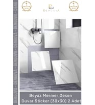 #Sticker Isıya Dayanıklı Su Geçirmez Mutfak Banyo Sticker Yapışkanlı Beyaz Mermer Deseni 30x30cm - 2