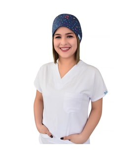 Lacivert Nota Desenli Hemşire Doktor Cerrahi Bone