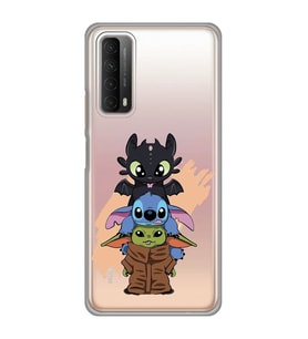 Huawei P Smart 2021 Uyumlu Sevimli Baby Yoda ve Stitch Desenli Şeffaf Telefon Kılıfı