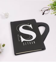 BK Gift Kişiye Özel İsimli Kupa Şeklinde Siyah Termo Deri Defter Model 34