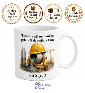 Şantiye Şefine Beton Dökümü Güvenlik Baretli Sabah Kahvesi Kupa Bardak Hediye