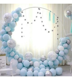 Mavi Makaron Gümüş Krom Konfetili Balon Zincir Seti-