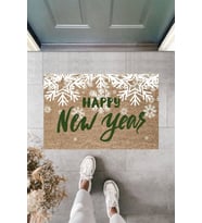 Dormot Modern Baskı - Happy New Year 13 - Karşılama Kapı Önü Paspası (Bej)