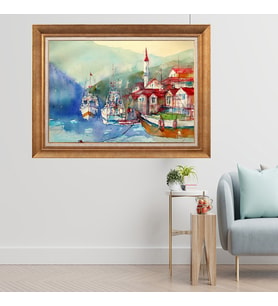 Altın Varaklı Çerçeveli Paspartulu  Tablo dtrt855 (Gold)