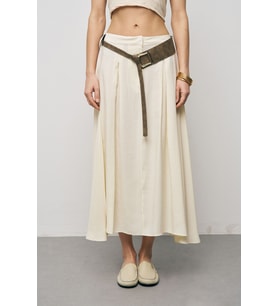 Kadın Modal Retro Kemerli Kloş Midi Etek (Sarı)