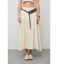 Kadın Modal Retro Kemerli Kloş Midi Etek (Sarı)