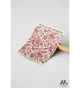 William Morris Kırmızı Desen, Çerçevesiz Yüksek Kalite Duvar Afişi - Modern Ev