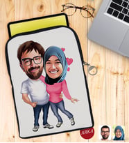 BK Gift Kişiye Özel Sevgililer Karikatürlü Taşınabilir Koruyucu Tablet Kılıfı & Organizer Çanta - Siyah-58