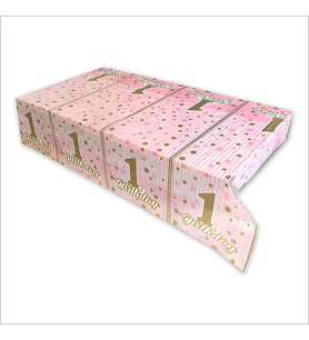 1 Yaş Pırıltı Doğum Günü Masa Örtüsü, 120cm x 180cm - Pembe (STD)