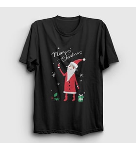 Presmono Unisex Siyah Noel Baba V2 Santa Claus Yılbaşı T-Shirt 270408tt