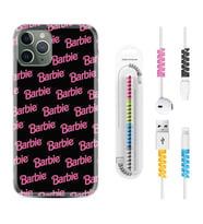 Apple iPhone 11 12 13 14 Pro Max Kılıf Kablo Koruma Spiral Silikon Barbie 1404