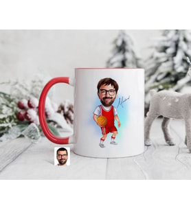 Bk Gift Kişiye Özel Basketbol Karikatürlü Kırmızı Kupa Bardak-5, Sevgiliye Hediye, Arkadaşa Hediye