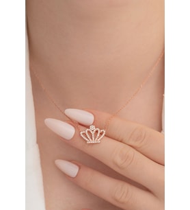 Zirkon Taşlı Rose Kraliçe Tacı Kadın Gümüş Kolye Gklkrlctcm1-ros
