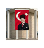 Ay Yıldız Kalpaklı Atatürk Portresi Poster Bayrak Premium Raşel Kumaş ATA43 2x3m