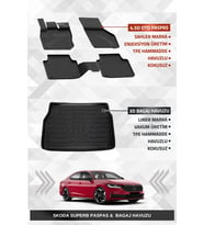 Sahler Skoda Superb 2024+ Uyumlu 4.5D Premium Havuzlu Oto Paspas ve Liner Marka 3D Bagaj Havuzu