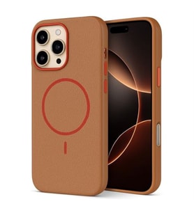 Coverzone Apple iPhone 16 ile uyumlu Deri G�r�nml� 2,5mm Kamera Koruma �?k?nt? Koruma Cowboy MagSafe ile uyumlu ?� Kadife Y�zeyli Silikon K?l?f Brown