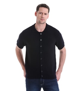 Lacivert Regular Fit Düz Düğmeli Kısa Kollu Triko Hırka