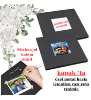 10 adet 10x15 resim+Polabook® Ön kapak metal baskılı Siyah Anı Defteri(baskı,sticker,jel kalem,albüm )