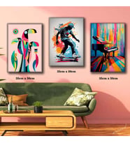 kaykaylı pop art çocuk renkli piyano tablosu 3 adet 35cmx50cm kumaş baskılı canvas tablo