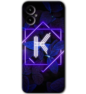 Omix X3 Kılıf HD Desen Baskılı Arka Kapak - Dark Neon Yaprak K Harfi