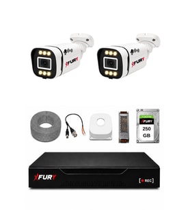 FURY 2 Kameralı 1080P Sesli 6 Warm LED Renkli Gece Görüşlü Güvenlik Kamera Sistemi 250GB 1606