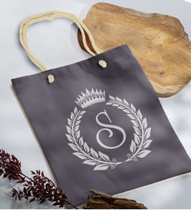BK Gift Kişiye Özel Harfli Antrasit Halat Saplı Kumaş Bez Çanta-7, Baskılı Omuz Çantası, Alışveriş Çantası