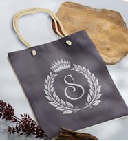 BK Gift Kişiye Özel Harfli Antrasit Halat Saplı Kumaş Bez Çanta-7, Baskılı Omuz Çantası, Alışveriş Çantası