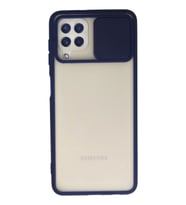 Durukar® Samsung Galaxy A22 Kılıf Palm Buzlu Kamera Sürgülü Silikon - Lacivert