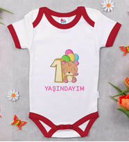 BK Kids 1 Yaşındayım Tasarımlı Kırmızı Bebek Body Zıbın-1