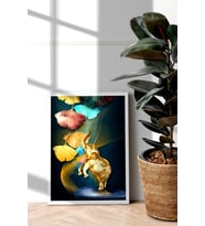 Beyaz Çerçeveli Tablo Modern Sanatsal  Dekorasyon Ev Dekoru Tekli Çerçeve Abstract Fil ÖZC-415-Beyaz