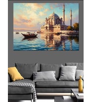 Gün Batımında Işıklı Ortaköy Camii Dekoratif Kanvas - Mdf Ahşap Tablo
