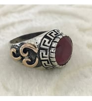 Ruby (Yakut) Taşlı 925 Ayar Gümüş Erkek Yüzük
