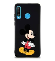 Huawei P30 Lite Soft Premier Kapak Mickey Mouse-D Tasarımlı Silikon Kılıf - Siyah (Şeffaf)