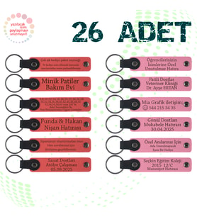 Nar Çiçeği & Pembe, 26’lı Set, İsim Yazılabilen Deri Anahtarlık, Doğa Turu Ekibine Küçük Sürpriz