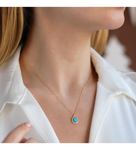 Opal Damla Taşlı Gold Kaplama Gümüş Kolye