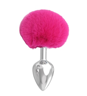 Paslanmaz Çelik Fuşya Tavşan Kuyruklu Pürüzsüz Silver Bunny Tail Metal  Butt Plug
