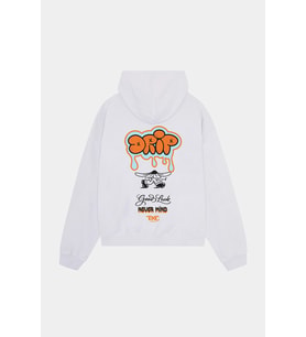 Oversize Pamuklu Hoodie - Drip Streetwear Tasarım Sweatshirt (Beyaz)