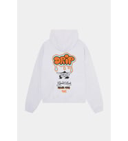 Oversize Pamuklu Hoodie - Drip Streetwear Tasarım Sweatshirt (Beyaz)