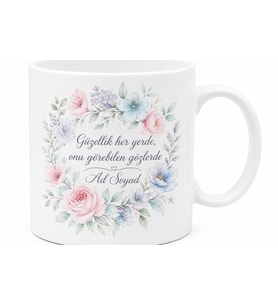 Pastel Çiçek Tasarımlı Seramik Kupa Soft Zarif Hediye Bardak Porselen Mug