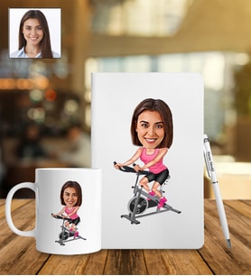 Kişiye Özel Süper Sporcu Kadın Karikatür Defter Kalem Kupa Set 94