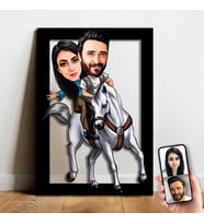Karikatür Sevgili, At binen Çift,Gelin Damat, Evli Tablo Hediye Model-11